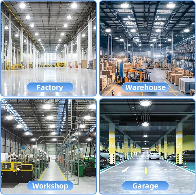 9 Pack 500W LED High Bay Light 72,500LM DLC ETL Listed Industrial Grade UFO Light Dimmable IP65 Waterproof 5000K Commercial Bay Lighting for Warehouse Garage Factory 110V 120V