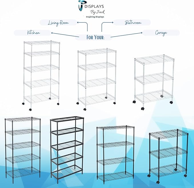 5 Tier Wire Shelving Unit Storage Rack, Metal Heavy Duty Utility Organizers, Organization Units for Products Plant Pantry, Garage, Laundry Racks Durable Shelf Stand,14"W x 30"L x 60"H, Black