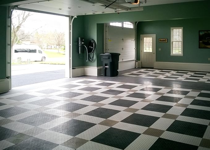 GarageTrac Diamond, Durable Interlocking Modular Garage Flooring Tile (12 Pack), White