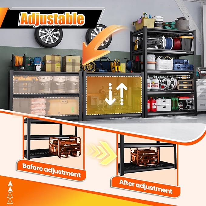 Large Garage Shelving, 5-Tier Garage Storage Shelves 3000LBS Heavy Duty Shelving Unit, Adjustable Steel Metal Shelving, Wire Shelves for Garag, Utility Rack Shelf for Basement, 81.1 ”H×45.7”W×19.7”D