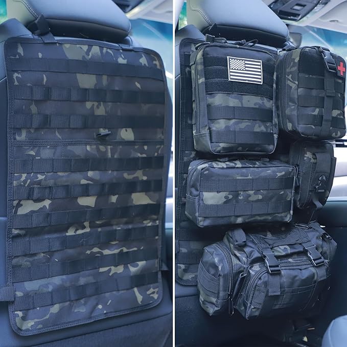 Universal Tactical Seat Back Organizer Vehicle Molle Panel Organizer Storage Bag with 5 Detachable Molle Pouch for All Vehicel Such as Jeep,Truck,SUV, Car, Ford,Chevy etc