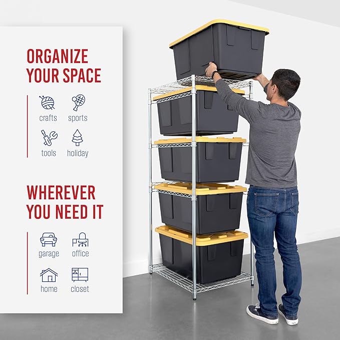 SafeRacks 5-Tier Steel Tote Rack WS-BR27 - Maximize Space, Declutter, NSF Certified, Bin Storage for Garage, Pantry, Kitchen, 31" x 23" x 68" (Silver, 1 Pack)