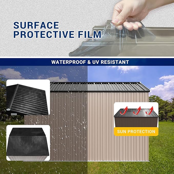 UDPATIO Outdoor Storage Shed 10x10 FT, Outside Sheds & Outdoor Storage Metal Galvanized Steel for Backyard, Patio, Lawn, Tool Shed with Lockable Door for Trash Can, Bike, Lawnmower, Generator