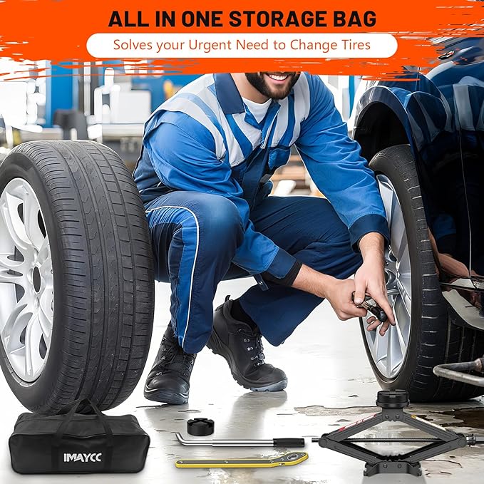 Universal Scissor Jack 2 Ton, 5.1"-16.9" Lifting Range Heavy Duty Car Jack Kit with Jack Pad, Portable Tire Changing kit with Lug Wrench, Tire Jack for Car SUV MPV