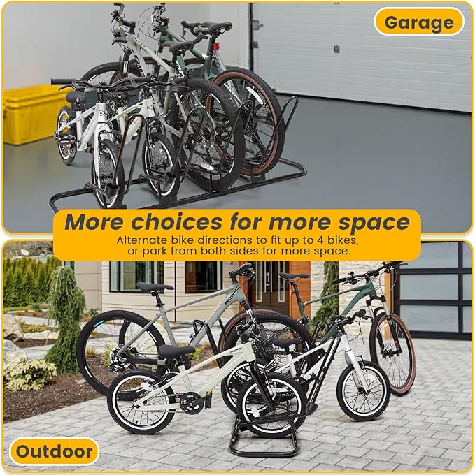 4 Floor Bike Rack, Safeguard Disc Brakes & Derailleurs Design, Waterproof Bicycle Stand Indoor/Outdoor/Garage Use, Fits 12"-29" Tires, Upgraded 0.63" Steel Tubes for Stability