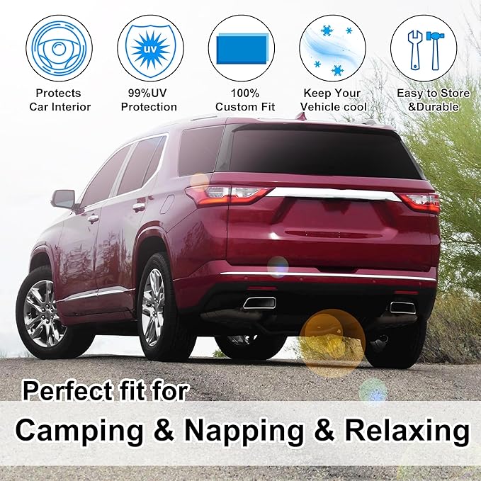 TINGLU Window Shades for Chevrolet/Chevy Traverse 2018-2023 Accessories Car Side Full Windows Rear Triangular Windshield Sun Shade Sun UV Rays & Privacy Protection for Camping,Napping&Relaxing 8PCS