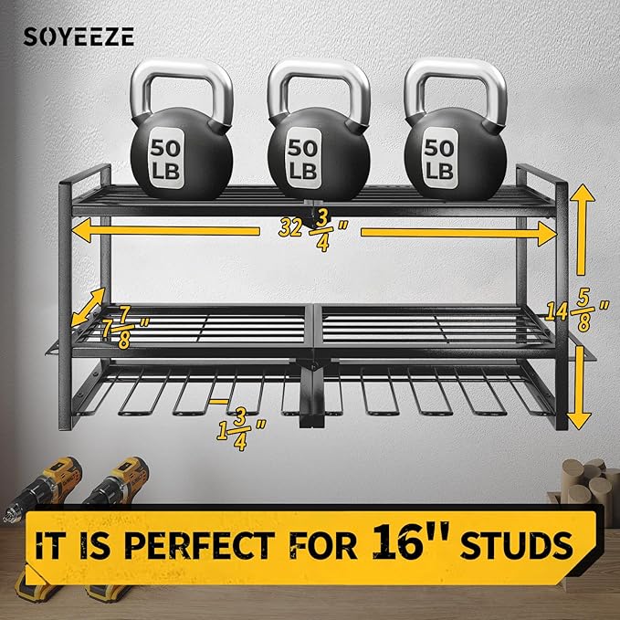 SOYEEZE Power Tool Organizer - 8 Drill & Screwdriver Wall Mount, 3 Layer Storage Rack with Hammer & Plier Holder