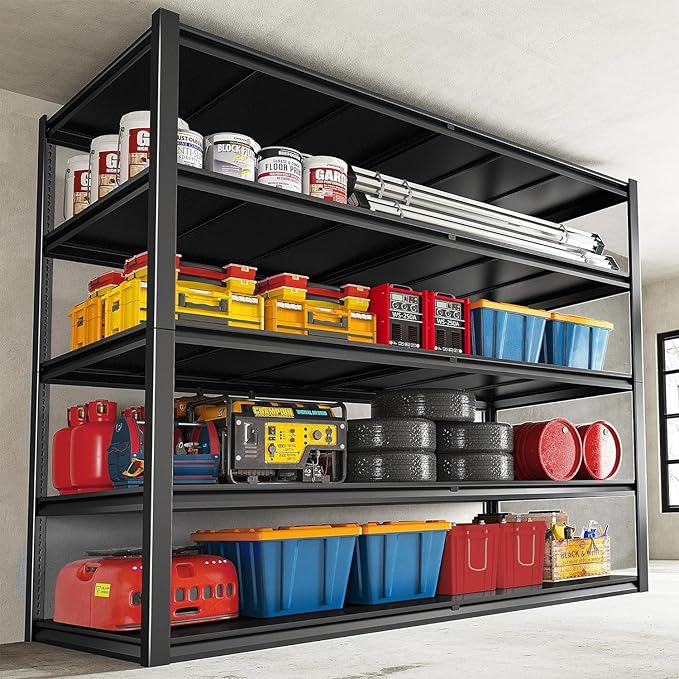 REIBII 78" H Storage Shelves, Garage Shelving Heavy Duty Load 3000LBS, Adjustable Garage Shelving, 5 Tier Metal Shelves Unit for Storage Rack, Basement, 55" W x 26" D x 78" H, Black, 2 Pack