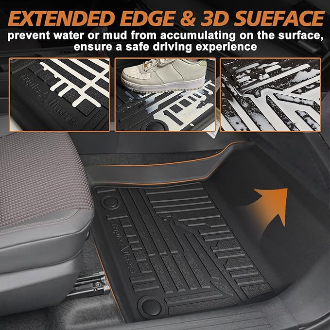 TripleAliners All Weather Floor Mats Compatible with 2025 Nissan Kicks Interior Accessories 1st & 2nd Row Floor Liners Custom Fit Anti-Slip TPE Full Coverage Protection Waterproof Car Mats