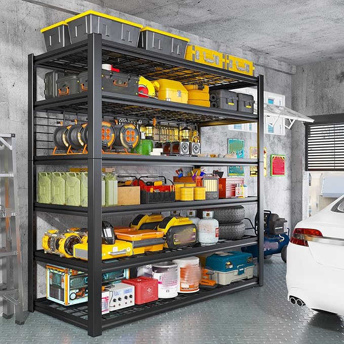 REIBII 84" H Garage Shelving, 6-Tier Storage Shelves Heavy Duty Loads 3500LBS, 48" W Adjustable Garage Shelves, Metal Shelving for Basement, Warehouse, 84" H x 48" W x 20" D