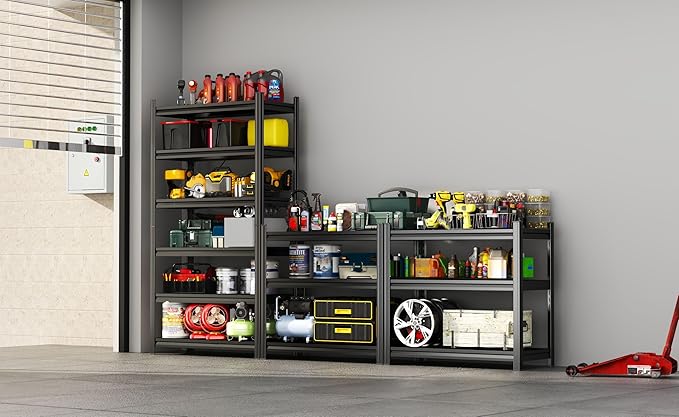 Adjustable 6-Tier Garage Shelving, Heavy Duty Steel Storage Rack, High Load Capacity, Ideal for Garage, Warehouse, or Home Organization (6-Tier 78" H x 40" W x 20" D)