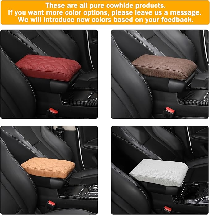 Car Center Console Cover pad Genuine Cowhide Leather,Black Armrest Box mat, Vehicle Arm Rest Cushion Protector,Memory Foam true cow Leather,Consoles Hand Rest Pillow(sizeC 15 x 10 x 2.2 inch)