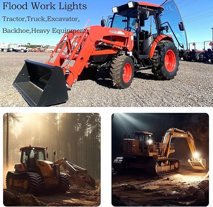 4.3" 12V LED Flood Lights 46W, 24 Volt Work Lights for Heavy Equipment Tractor Excavator Dump Truck 5300LM Waterproof, Vehicle Utility Flood UTV ATV, 4PCS