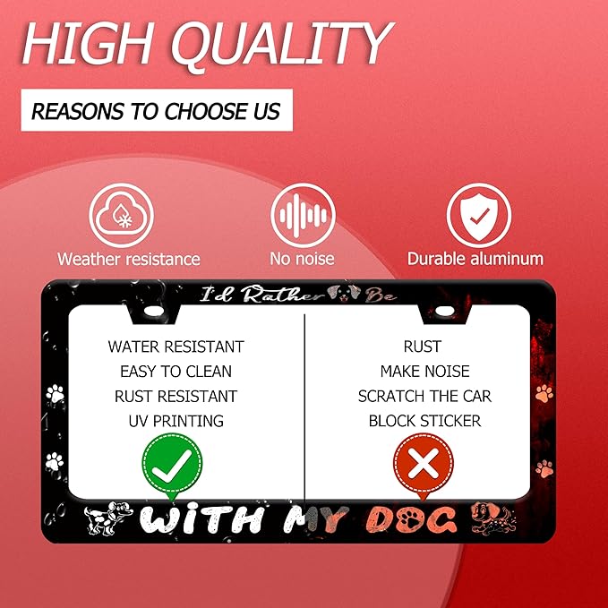 I'd Rather Be with My Dog License Plate Frame Pet License Plate Holder Funny Stainless Steel Accessories Cars Decor with 2 Holes and Screws Fits Standard Us Ca Vehicles 12.2 X 6 in