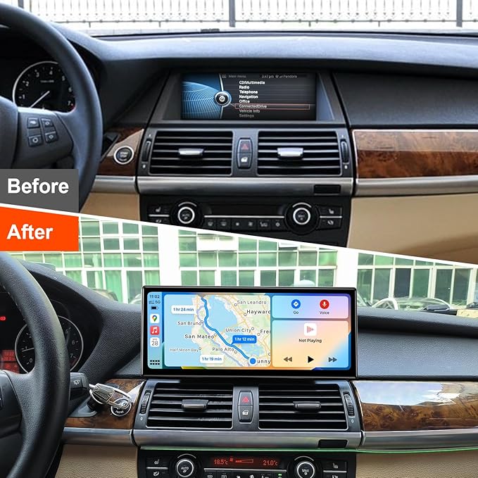 PEMP Linux 12.3" Ultra-Thin Screen E70 E71 CIC Wired Wireless CarPlay Android Auto Mirror Link Car Radio Bluetooth Video Player Screen for BMW X5 X6 2010-2012 with a 720P AHD Reverse Camera