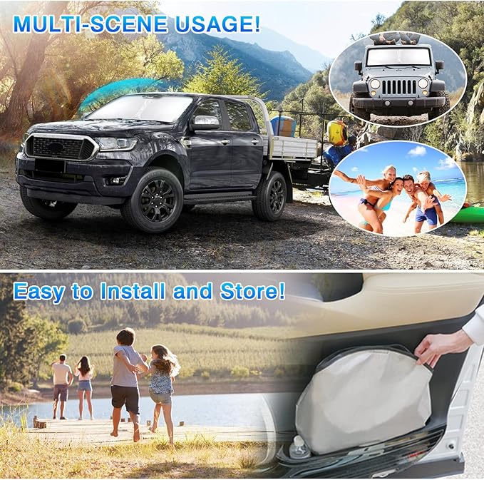 T TGBROS Windshield Sun Shade for Ford Mustang Mach-E 2021-2025 2026 Front Window Sunshade Sun Shield Foldable Sun Visor Cover for Mustang Mache Accessories Block Heat and Sun Protection