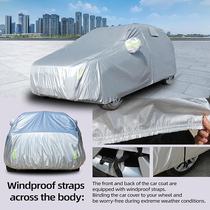 Car Cover Waterproof All Weather for Automobiles, Universal Heavy Duty Outdoor SUV Car Covers for Sun Rain UV Protection Full Exterior Covers Aluminum Film 182 to 191 Inch