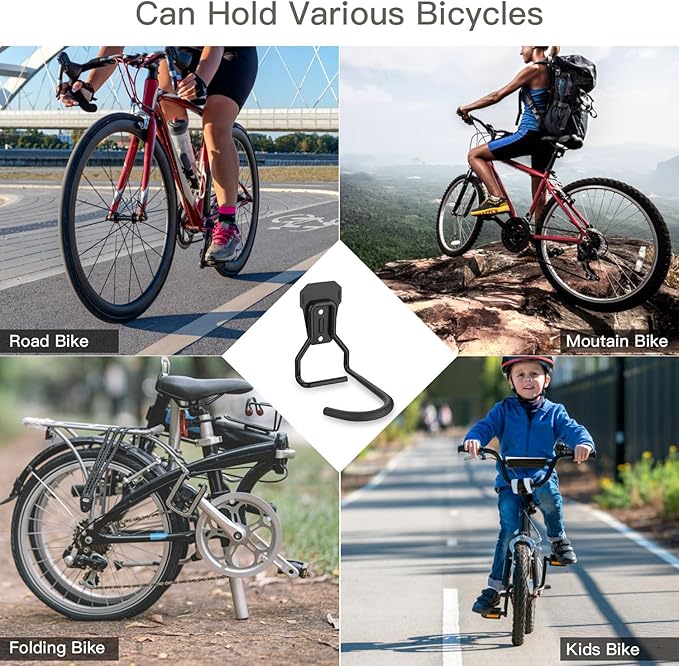 Bike Wall Mount with Fixed Hook, [6 Pack] Heavy Duty Bike Storage Rack, Bike Rack Vertical Stand for Garage - Easily Hang/Detach - with Screws Iron Bike Hanger Brackets