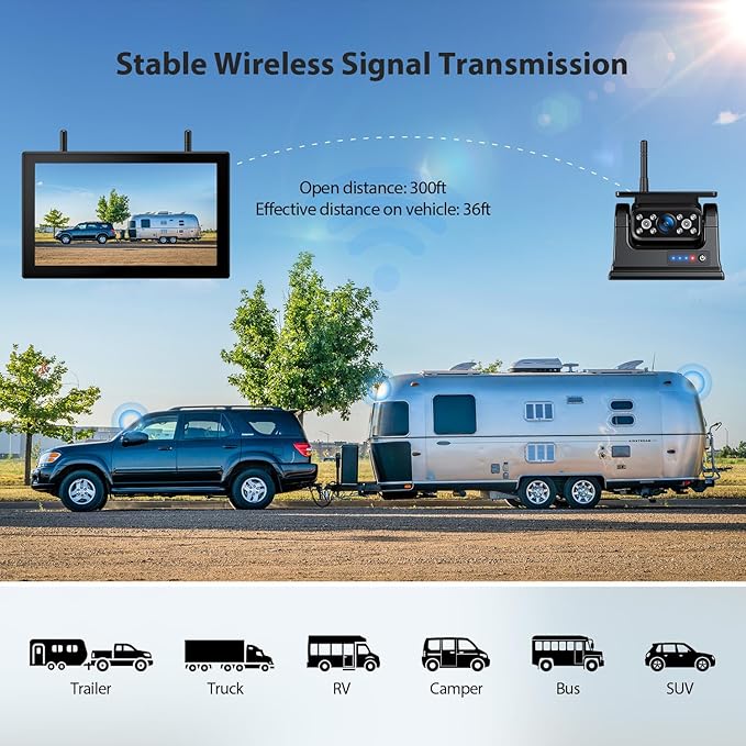 3 Magnetic Solar Wireless Backup Camera HD1080P Loop Recording 10.1 Inch Touchscreen Monitor, Quad RV Rearview Backup Cameras Wireless System for RV Trailer Tractor Truck, BL103