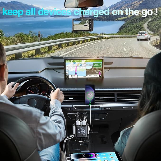 5 in 1 USB C Car Charger Adapter with 30W Type-C Cable, BUVAYE Fast Charge Cigarette Lighter Splitter 2-Socket, Dual Car Cigarette Lighter Adapter, 12V/24V Splitter for Car GPS Dash Cam Phone (CL48TC)