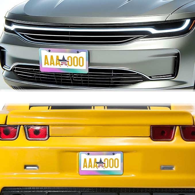 License Plate Frame Holder Rainbow License Plate Frames for Women Iridescent Women Universal Aluminum Car Accessory 2 Pack with Screw Covers Set