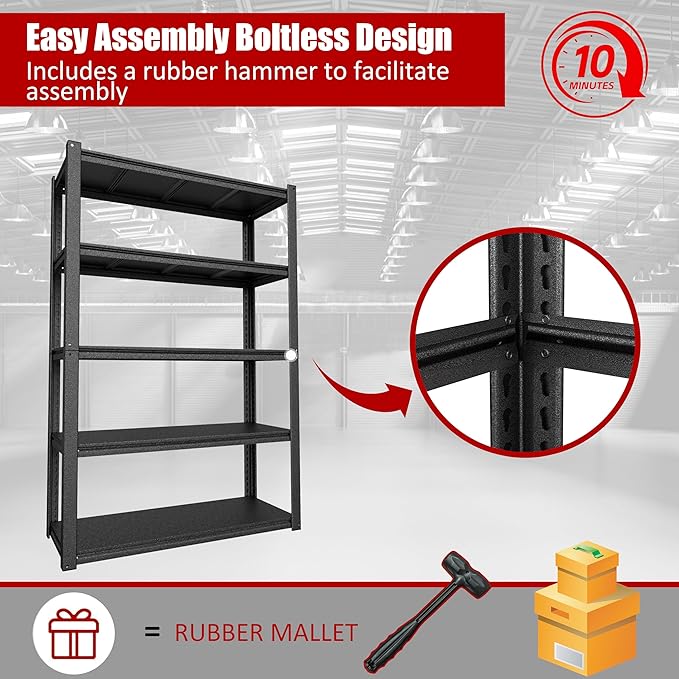 MUPATER 72" H x 48" W x 18" D Metal Storage Shelves, 5 Tier Shelves and Adjustable Shelves, Garage Shelving Unit, Standing Utility Shelf Racks for Garage Warehouse Kitchen