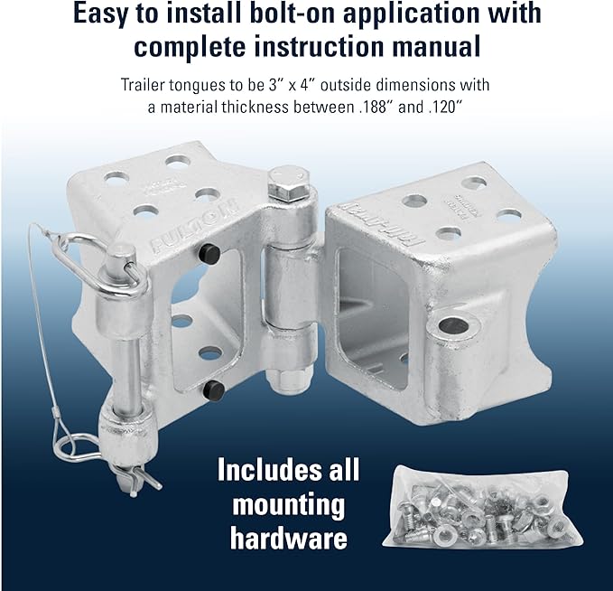 Fulton HDPB340101 Bolt On Folding Trailer Tongue Swing Away Hinge Kit for 3 Inch x 4 Inch Trailer Beams, 7,500 lbs. Capacity, Helps Reduce Trailer Length for Storage