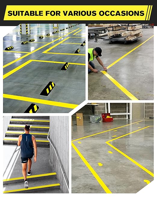 Floor Marking Tape,2 in x 108 FT Strong Adhesive Caution Tape,High Durability Warning Safety Tape for Indoor/Outdoor - Warehouses,Factories,Parking Lots,Retail Locations,Yellow,1 Roll
