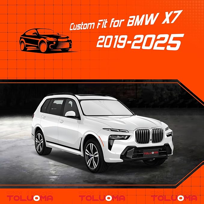 Custom Fit Windshield Sun Shade for BMW X7 2019-2025 - Full Coverage, 210T Reflective Fabric, Double-Layer Design - Blocks 99% UV Rays, Keeps Car Cool, Easy to Install and Store