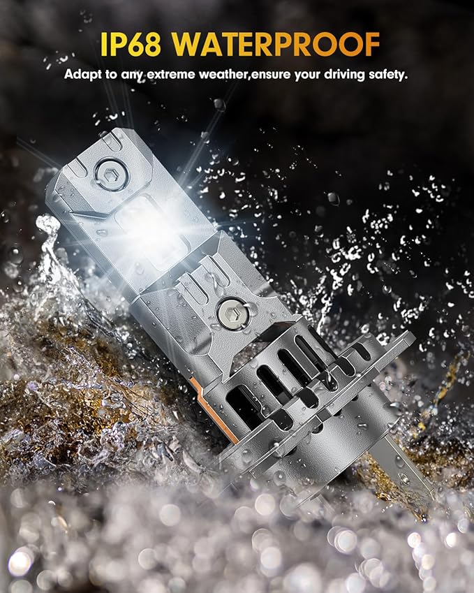 FAHREN Upgraded H7 Bulbs, 60000LM 1000% Ultra Bright 6500K White Light, Mini Size No Adapter Needed, Plug and Play HID H7 Fog Lights, IP68 Waterproof, Pack of 2