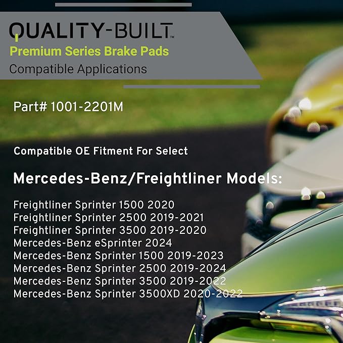 Premium Semi-Metallic Rear Brake Pads (1001-2201M) Compatible with 2019-2024 Freightliner/Mercedes-Benz (eSprinter/Sprinter 1500/Sprinter 2500/Sprinter 3500/Sprinter 3500XD)