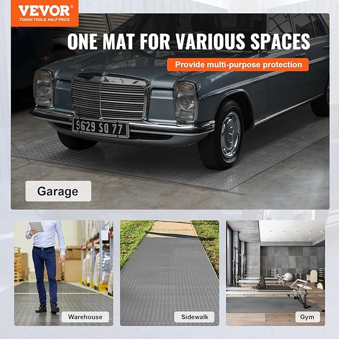VEVOR Garage Floor Mat, 9.2 x 4.9 FT PVC Garage Flooring Roll, Non-Slip Diamond Texture, 45.21 sq.ft Covering Space, Garage Mats for Under Cars, for Gyms Boats Car Trailer, Silver