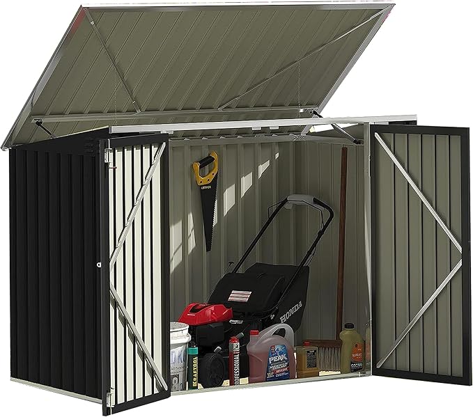 Devoko Outdoor Storage Shed 5.8 x 3.3 FT Metal Trash Shed Waterproof Outside Storage with Lid Chain Hydraulic Gas Rod for Trash Can Weeding Tools