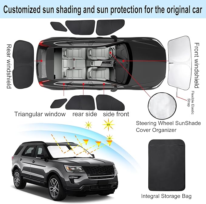 TINGLU Window Shades for Ford Explorer SUV 2011-2019 Accessories Full Windows Rear Triangular Windshield Sun Shade Sun UV Rays Privacy Protection 8PCS
