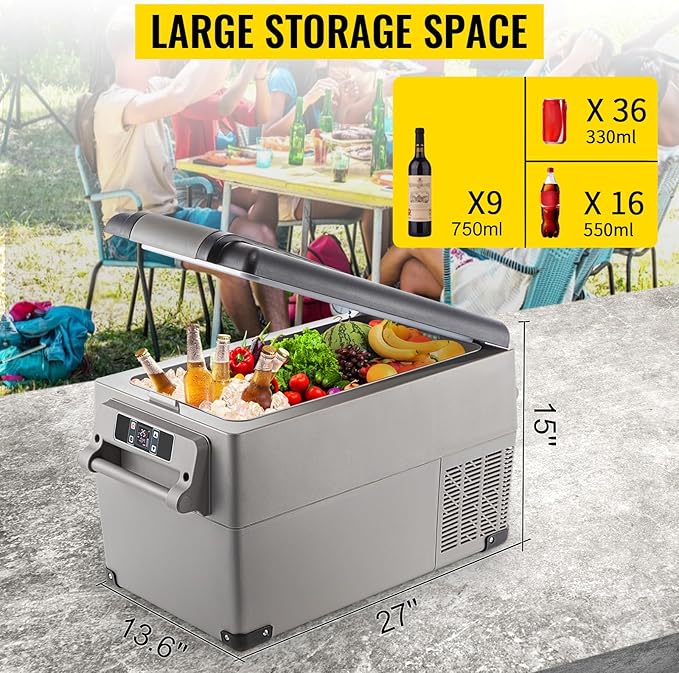 VEVOR CF35 Portable 37 Quart(35 Liter) 12 Volt App Control(-4℉~68℉), Car Refrigerator Dual Zone with 12/24v DC & 110-240v AC for Camping, Travel, Fishing, Outdoor or Home Use, Black+Gray