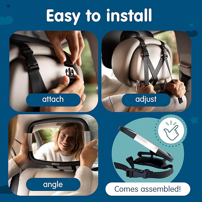 Onco LED Baby Car Mirror with Light - 2 Modes for Day & Night Driving, 100% Shatterproof & Shakeproof Car Mirror for Baby with 360° Rotation