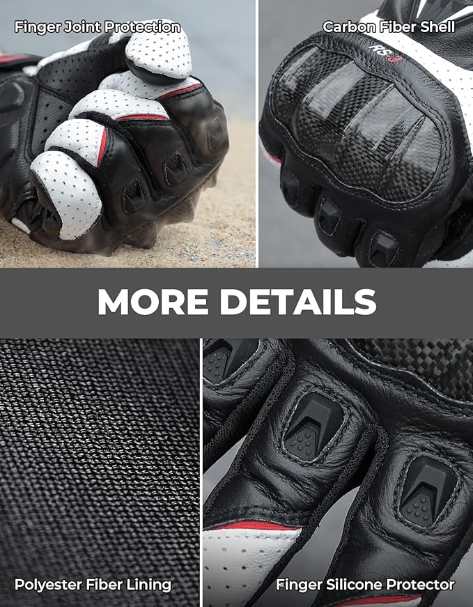 KEMIMOTO Sheepskin Leather Motorcycle Gloves for Men, Protective Motorcycle Gloves for Motocross Motorbike Dirt Bike Bicycle Racing ATV UTV