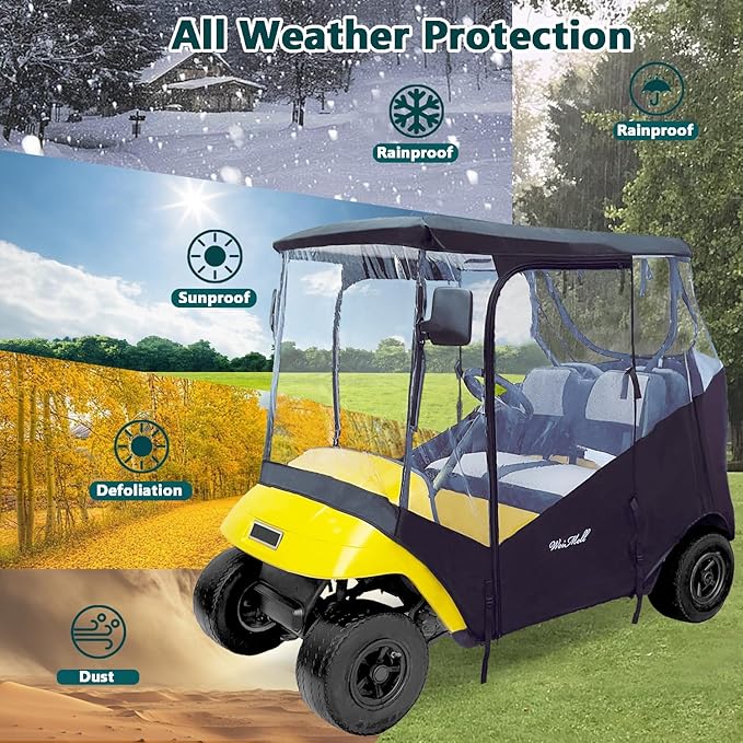 Golf Cart Enclosure Fit for EZGO TXT EZGO RXV 2 Passenger 2-Person Seaters Waterproof Transparent Driving Rain Enclosure Cover 4-Sided Clear Window Roll-up Zipper Door Black