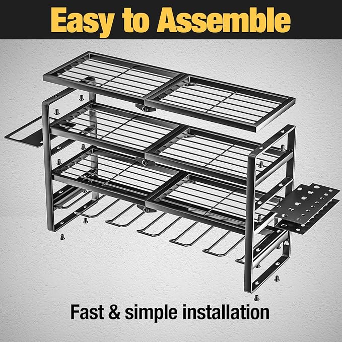 YYR 4 Layer Power Tool Organizer Wall Mount, Cordless Drill Hanger Storage Rack, Battery Tools Holder with Charging Station Shelf for Garage Organization, Workshop, Pegboard, Shed - 24 Inch 6 Slots