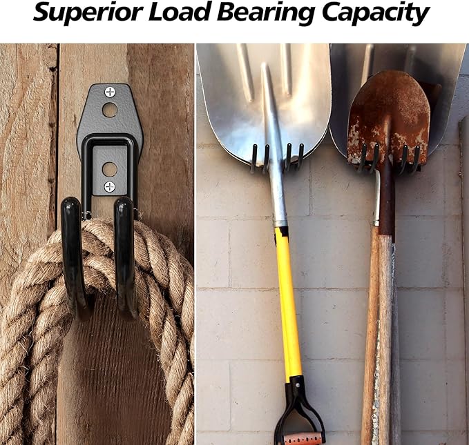 8 Pack 5.5x4.1 inch J Heavy Duty Garage Hooks,Solid Steel Wall Mount Hangers,with Anti-Slip Coating,for Hanging and Organising Ladder,Bike,Ropes,Broom,Garden,Yard and Power Tools