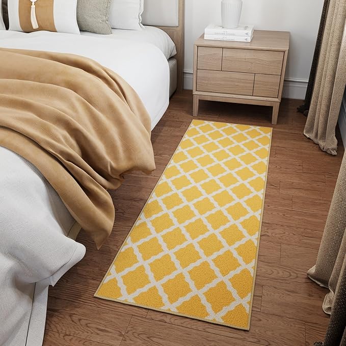 Ottomanson Hallway Runner Rug 2'2" x 6' Non Slip Trellis Area Rugs Easy to Clean Laundry Rug Runner Durable & Pet Friendly Floor Carpet Runners for Hallways Entryway Living Room Kitchen, Yellow