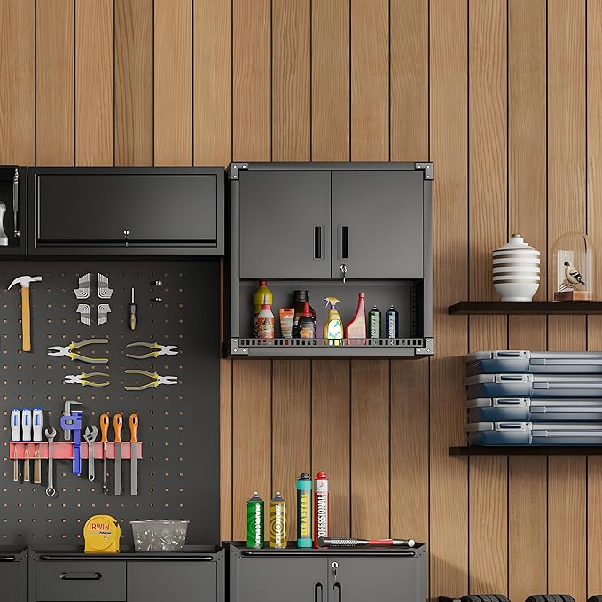 Garage Wall Cabinet,Metal Wall Cabinet with Doors and Adjustable Shelves,Steel Utility Wall Mounted Tool Cabinets for Home,Office,Kitchen,Warehouse