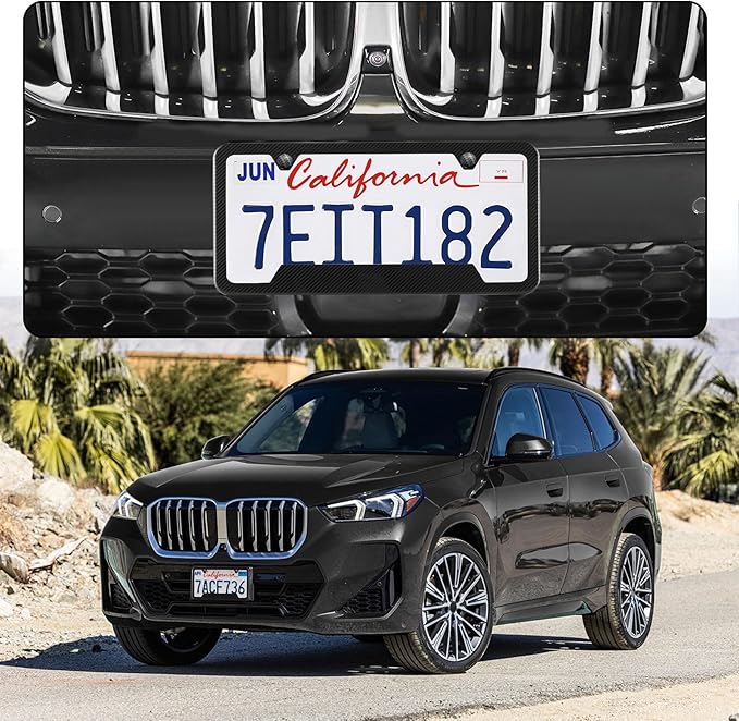 LivTee Carbon Fiber License Plate Frames, 2 Holes Stainless Steel License Plate Covers, 2PCS Car License Plate Holder, Slim Design with Gasket Cover for US Cars, Automotive Exterior Accessories