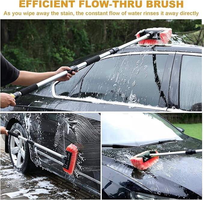 69 Inches Car Wash Brush with Long Handle for Car Truck Boat Washing (Orange)