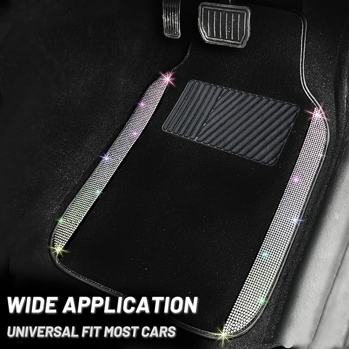 NBTEPEM Multicolor Bling Car Floor Mats Full Set, Universal Fit Most Cars,SUV, Trucks, 4 pcs Sparkle Glitter Diamond Carpet for Women Girls with Anti-Slip Pad (Colorful Diamond)