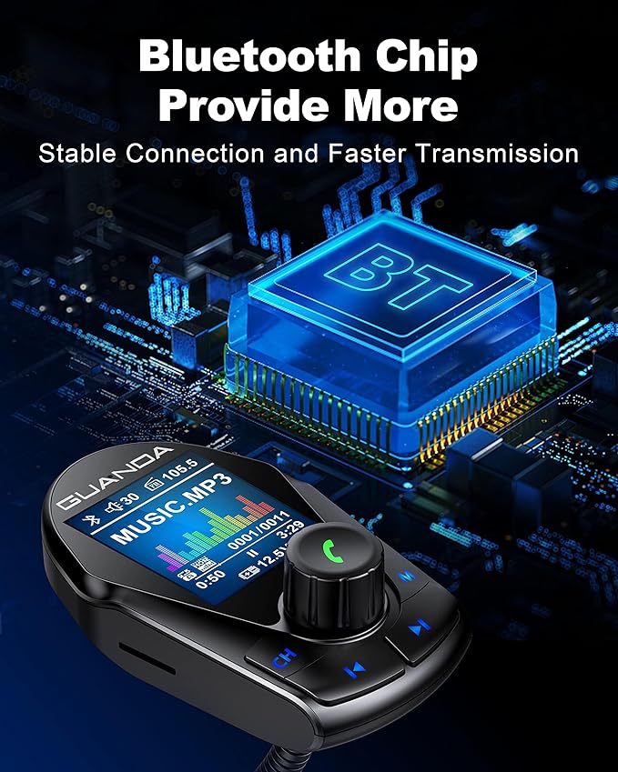 Bluetooth FM Transmitter (Upgraded Version) in-Car Wireless Radio Adapter Kit W 1.8" Color Display Hands-Free Call Fast Charging 18W and Smart 2.4A Dual USB Ports, TF Card MP3 Player
