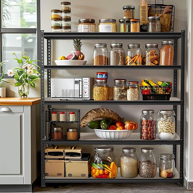 WORKPRO 4000LBS Storage Shelves, 5-Tier Metal Shelving Unit, Adjustable Garage Shelving with Particle Board, Heavy Duty Storage Rack for Garage, Kitchen, Basement, Warehouse, Black, 72"H x 36"W x 18"D