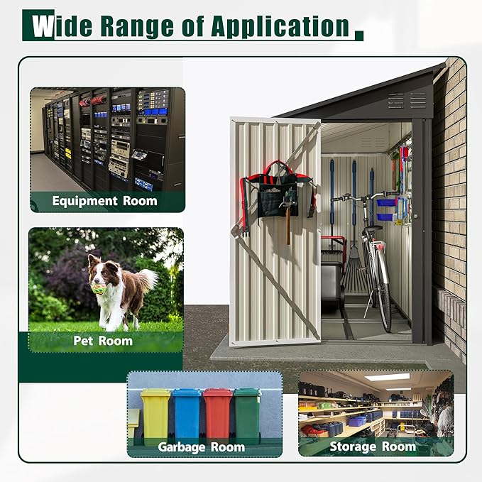 4 x 8 FT Metal Outdoor Storage Shed with Foundation, Lean to Storage Sheds w/Lockable Door and Air Vents, All Weather Waterproof Garden Tool House for Backyard, Patio, Lawn, Black
