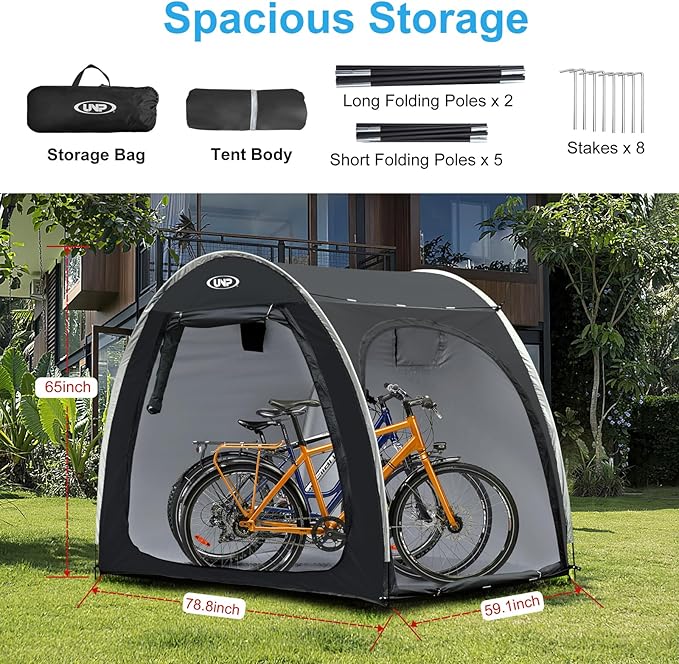 UNP Bike Storage Shed Tent, Portable Outdoor Bike Storage Tent with 210D Oxford Thick PU4000 Waterproof for 1/2/3/4 Bikes, Bike Covers Storage Shed Tent for Bicycles, Lawn Mower, Garden Tools