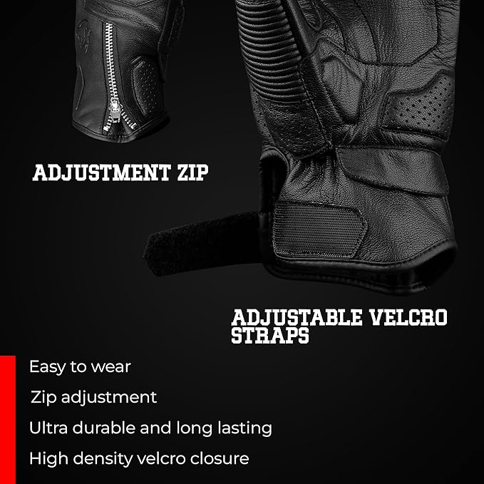 J.A.G. Motorcycle Gloves - Premium Leather Perforated Motorcycle Gloves for Men with Knuckle Protection | Touchscreen Motorbike Riding Gloves